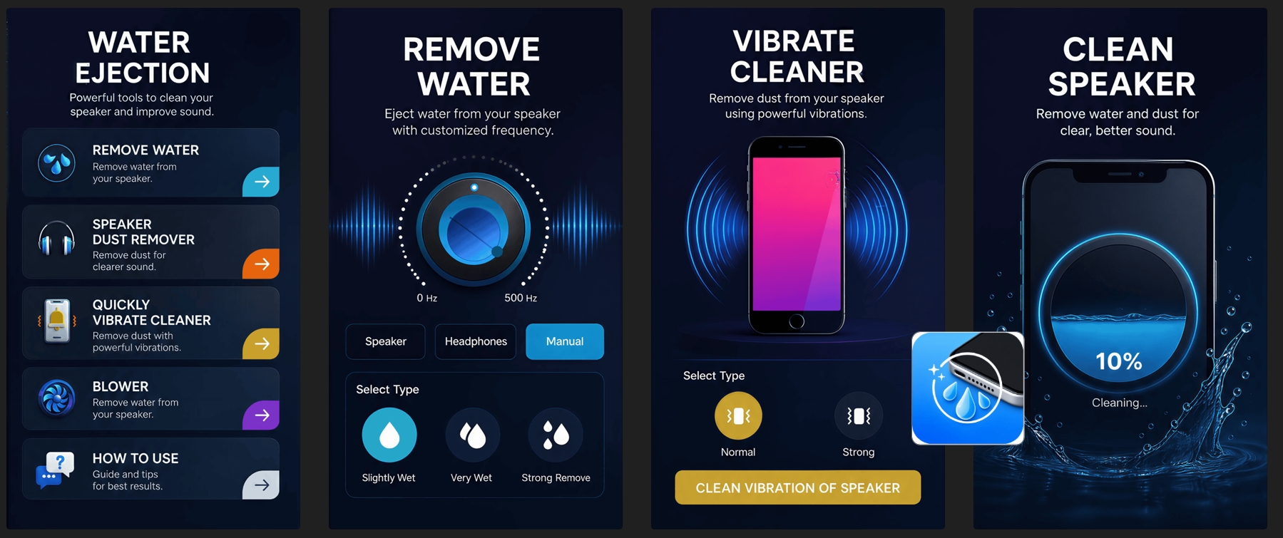 Speaker Cleaner & Water Eject frequency control screen